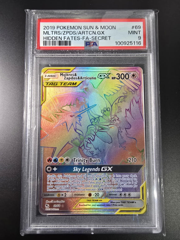 2019 Pokémon Sun & Moon Hidden Fates - Moltres & Zapdos & Articuno GX - PSA 10