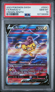 2023 Pokémon Crown Zenith - Raikou V - Full Art - PSA 10