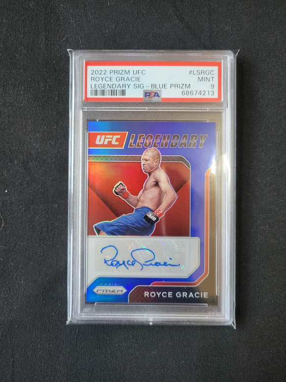 2022 UFC Panini Prizm - Royce Gracie - Legendary Signatures - Blue Prizm /49 - PSA 9